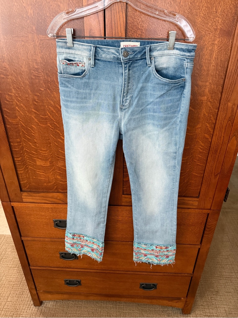 DRIFTWOOD Colette Women's Light Blue Embroidered Hem Jeans